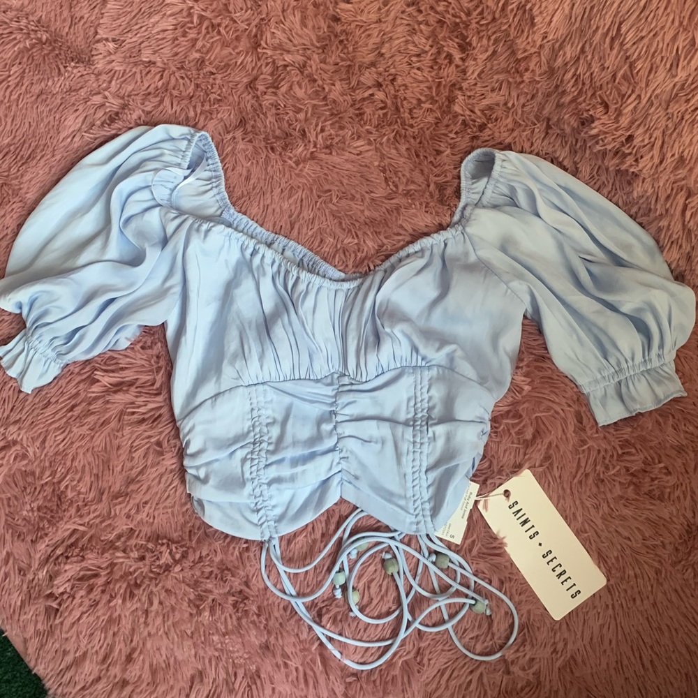 Ruched Puff Sleeve Crop Top